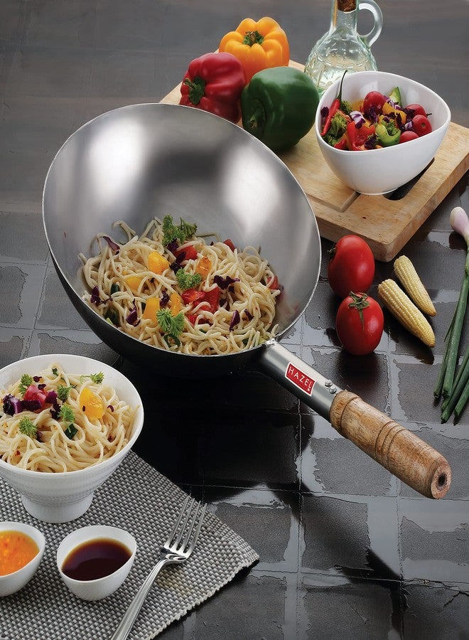 HAZEL Chinese Wok with Handle | 28.5 cm with 2900 ml Capacity Stainless Steel Chinese Kadai for Noodles | Fried Rice Kadai with Handle | Deep Fry Pan - Image 2